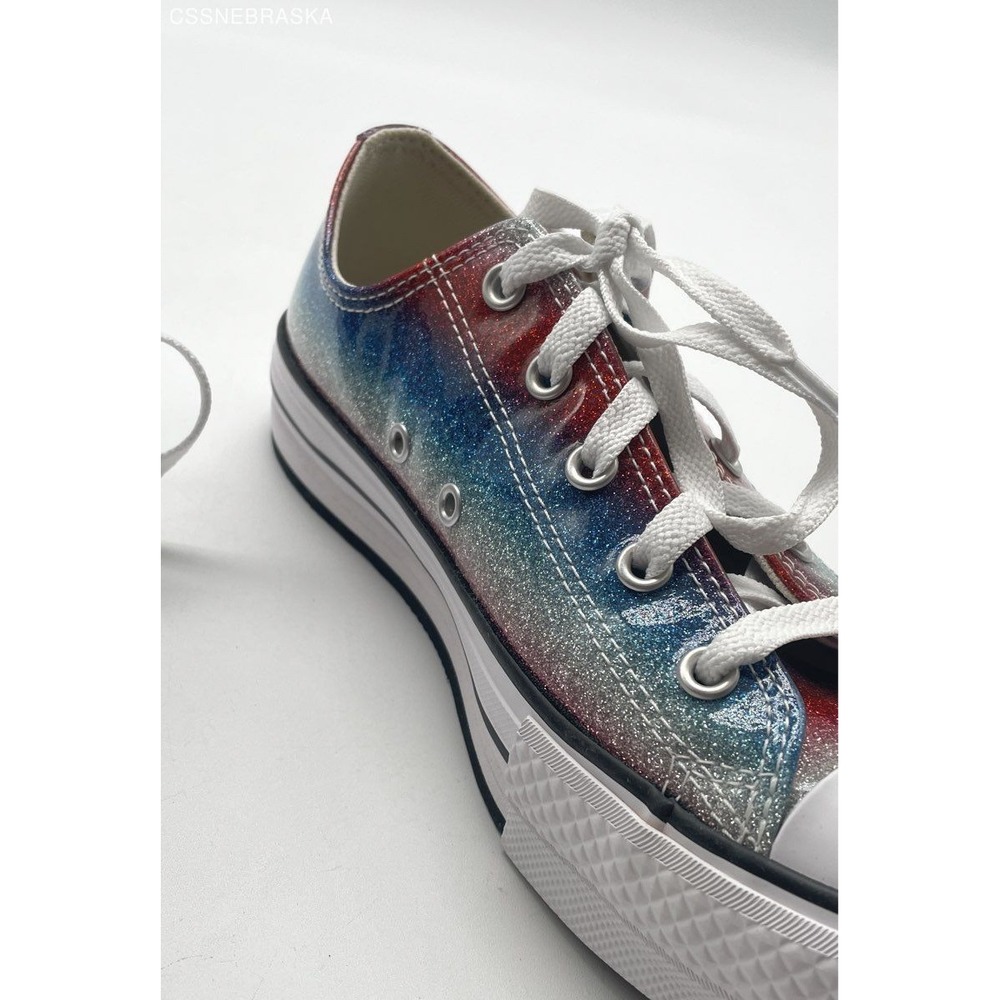 Converse Chuck Taylor Girls Lift Platform‎ Low Glitter Sneakers A00444C Size 4.5 - Picture 8 of 12